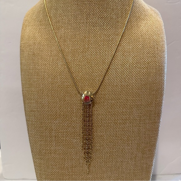 NWT Nordstrom Necklace gold w/ chain tassel on round pendant, sliding ball close - Picture 5 of 13